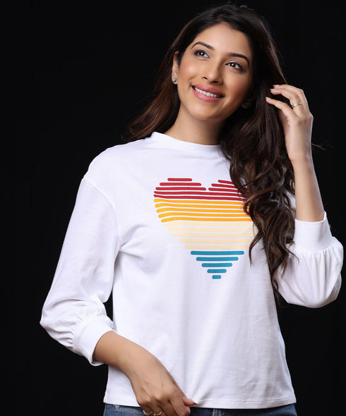 Colourful Heart Printed Long Sleeve T-shirt